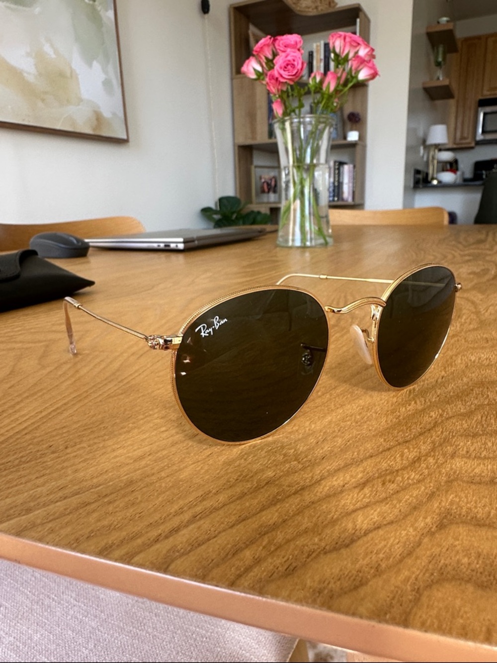 Ray-Ban Gold Frame Sunglasses with Dark Lenses